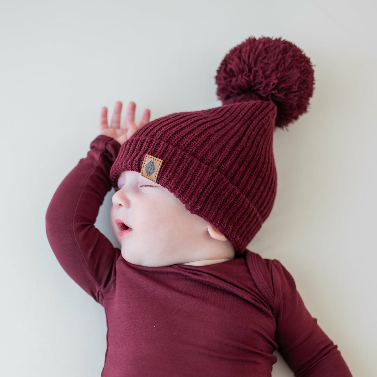 Chunky Knit Pom Beanie in Burgundy | Kyte Baby