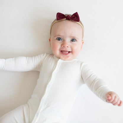 Tiny Nylon Bow in Burgundy | Kyte Baby