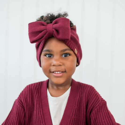 Chunky Knit Bow Headband in Burgundy | Kyte Baby