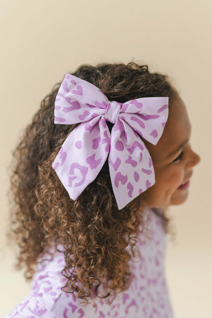 Large Alligator Clip Bow in Thistle Leopard | Kyte Baby
