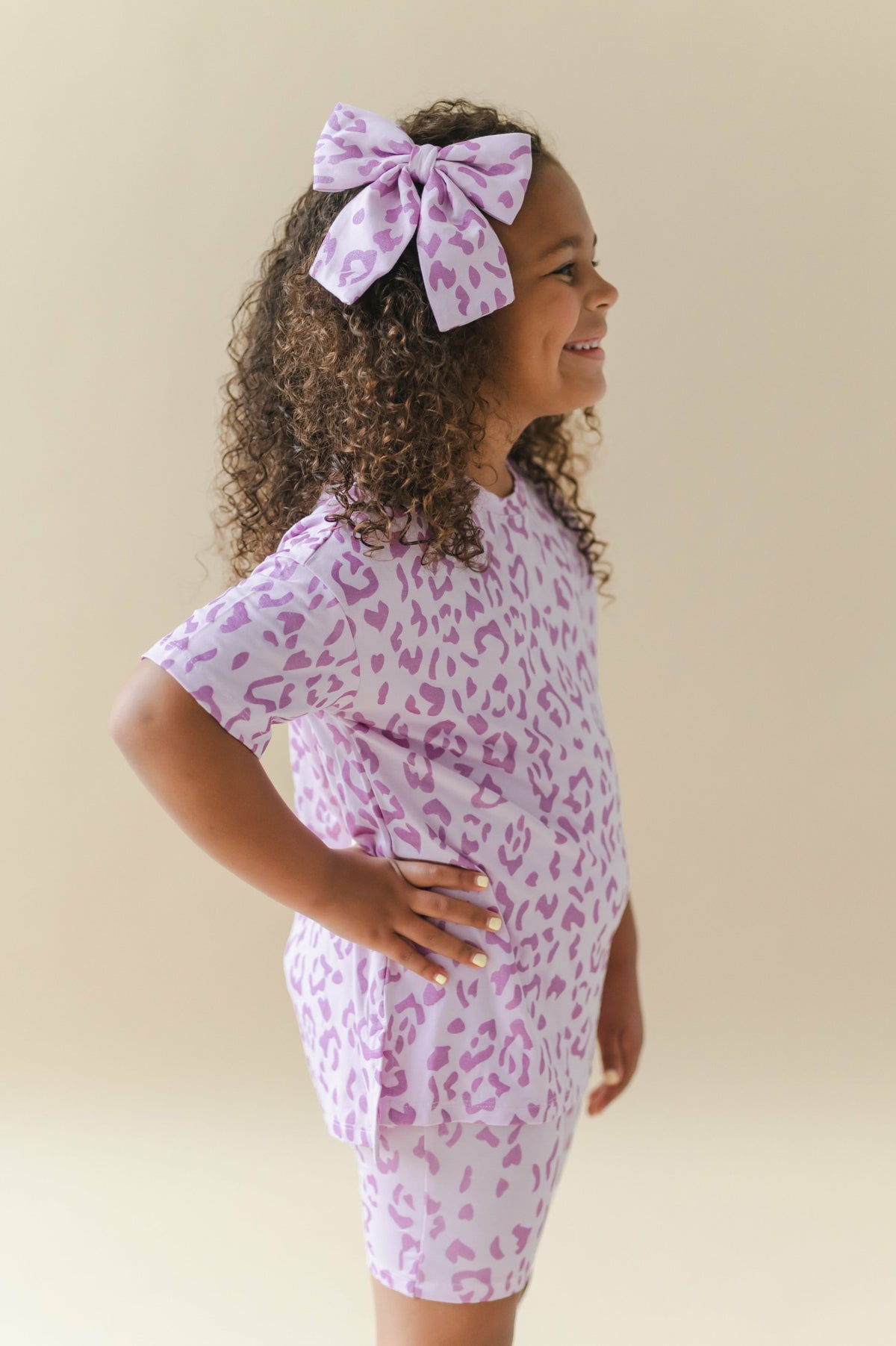 Large Alligator Clip Bow in Thistle Leopard | Kyte Baby