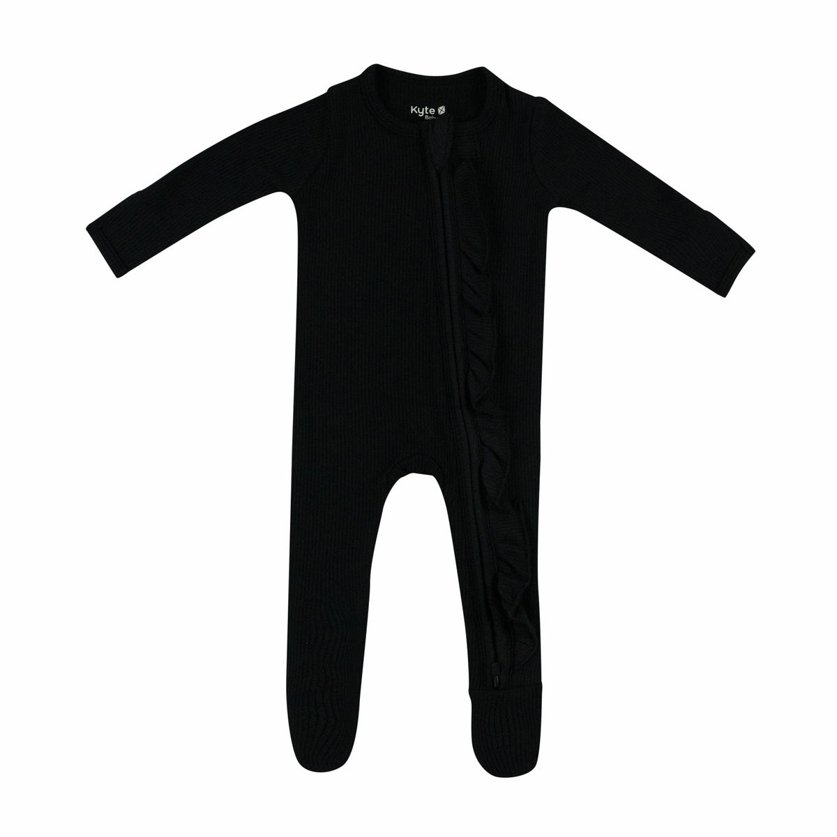 Ribbed Ruffle Zipper Footie in Midnight | Kyte Baby