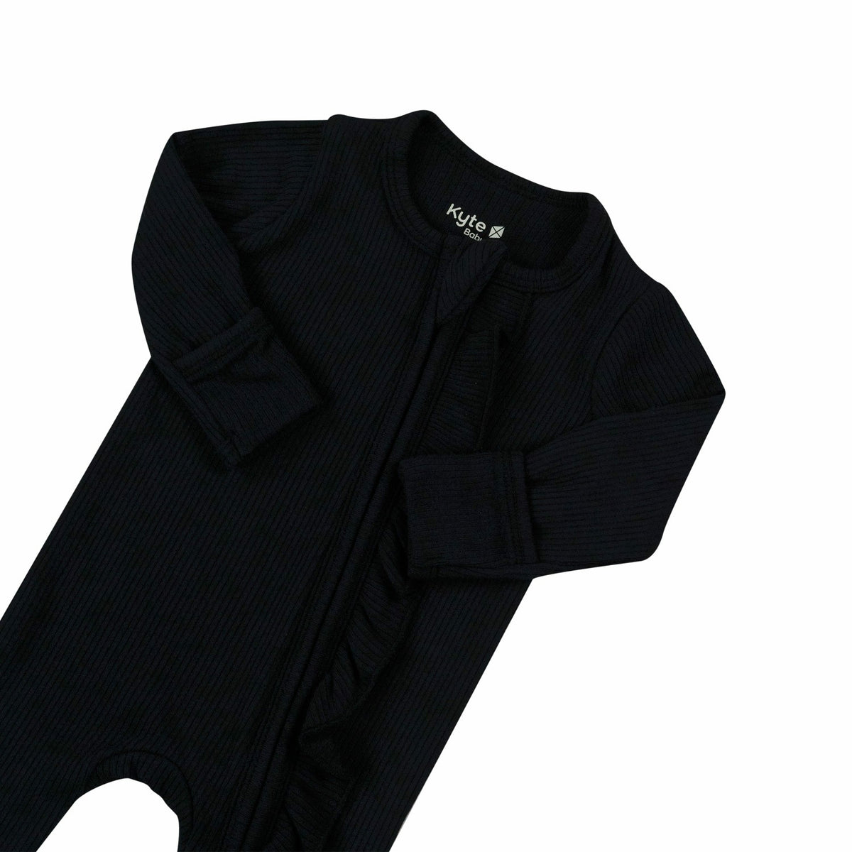 Ribbed Ruffle Zipper Footie in Midnight | Kyte Baby