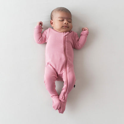 Ribbed Zipper Footie in Apple Blossom | Kyte Baby