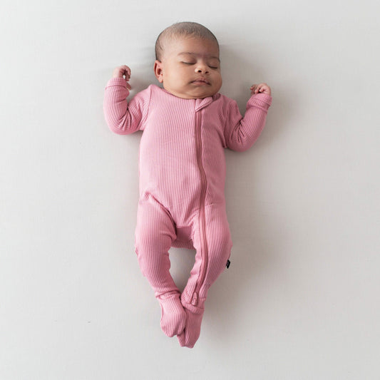 Ribbed Zipper Footie in Apple Blossom | Kyte Baby