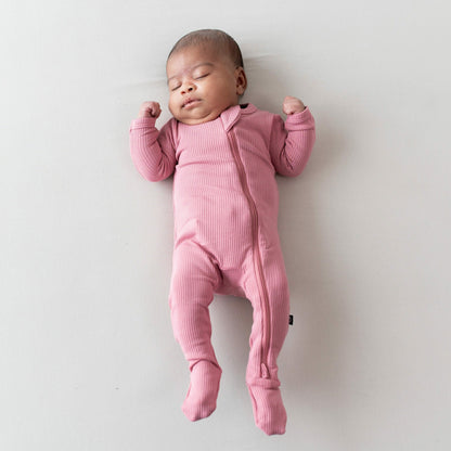 Ribbed Zipper Footie in Apple Blossom | Kyte Baby