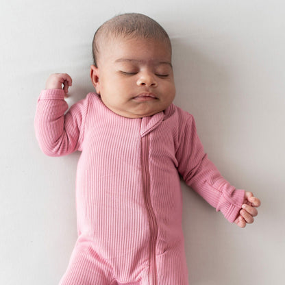 Ribbed Zipper Footie in Apple Blossom | Kyte Baby