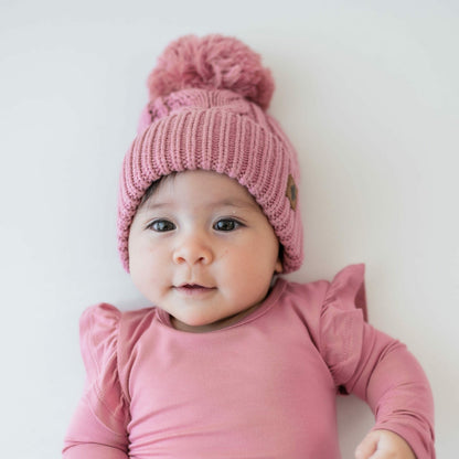 Chunky Cable Knit Beanie in Apple Blossom | Kyte Baby