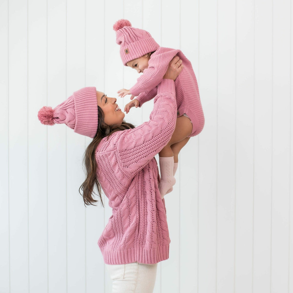 Chunky Cable Knit Beanie in Apple Blossom | Kyte Baby