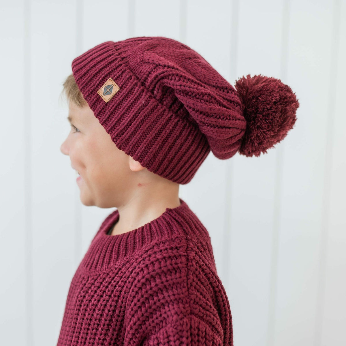 Chunky Cable Knit Beanie in Burgundy | Kyte Baby