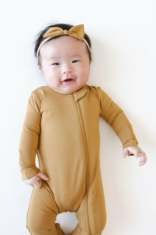 Tiny Nylon Bow in Ochre | Kyte Baby