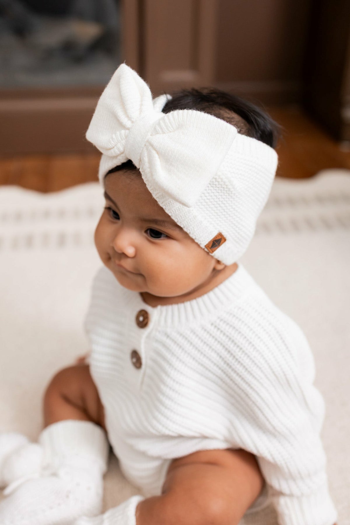 Chunky Knit Bow Headband in Cloud | Kyte Baby