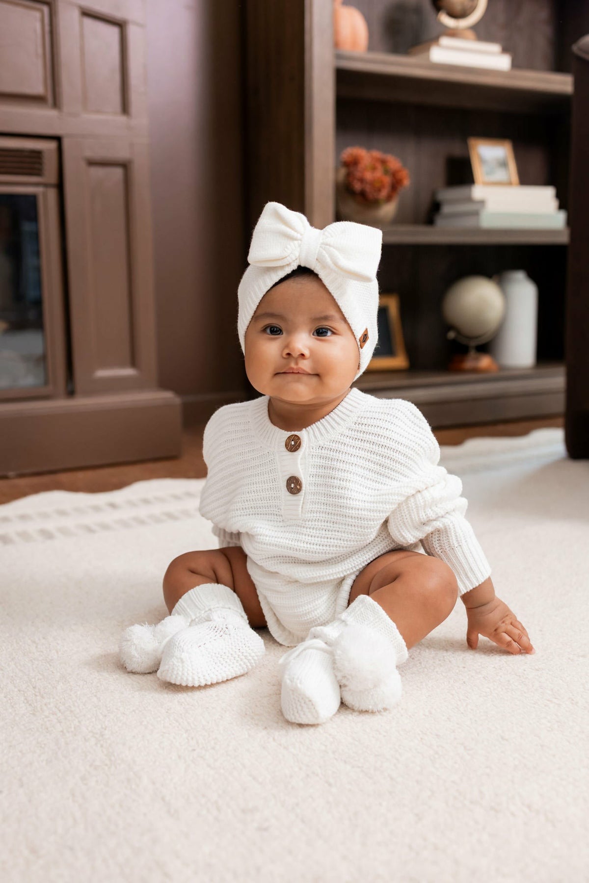 Chunky Knit Bow Headband in Cloud | Kyte Baby
