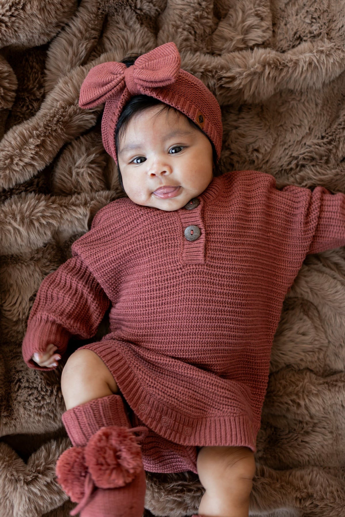Chunky Knit Bow Headband in Ember | Kyte Baby