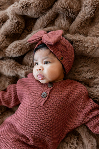 Chunky Knit Bow Headband in Ember | Kyte Baby