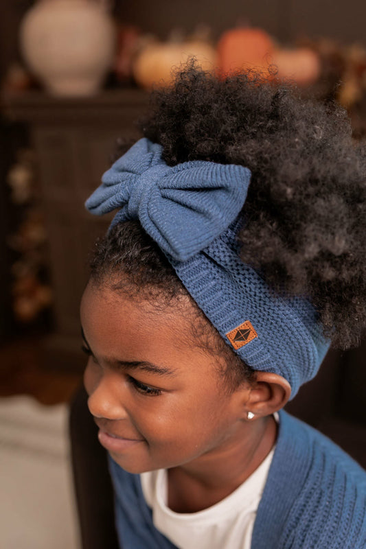Chunky Knit Bow Headband in Oxford | Kyte Baby