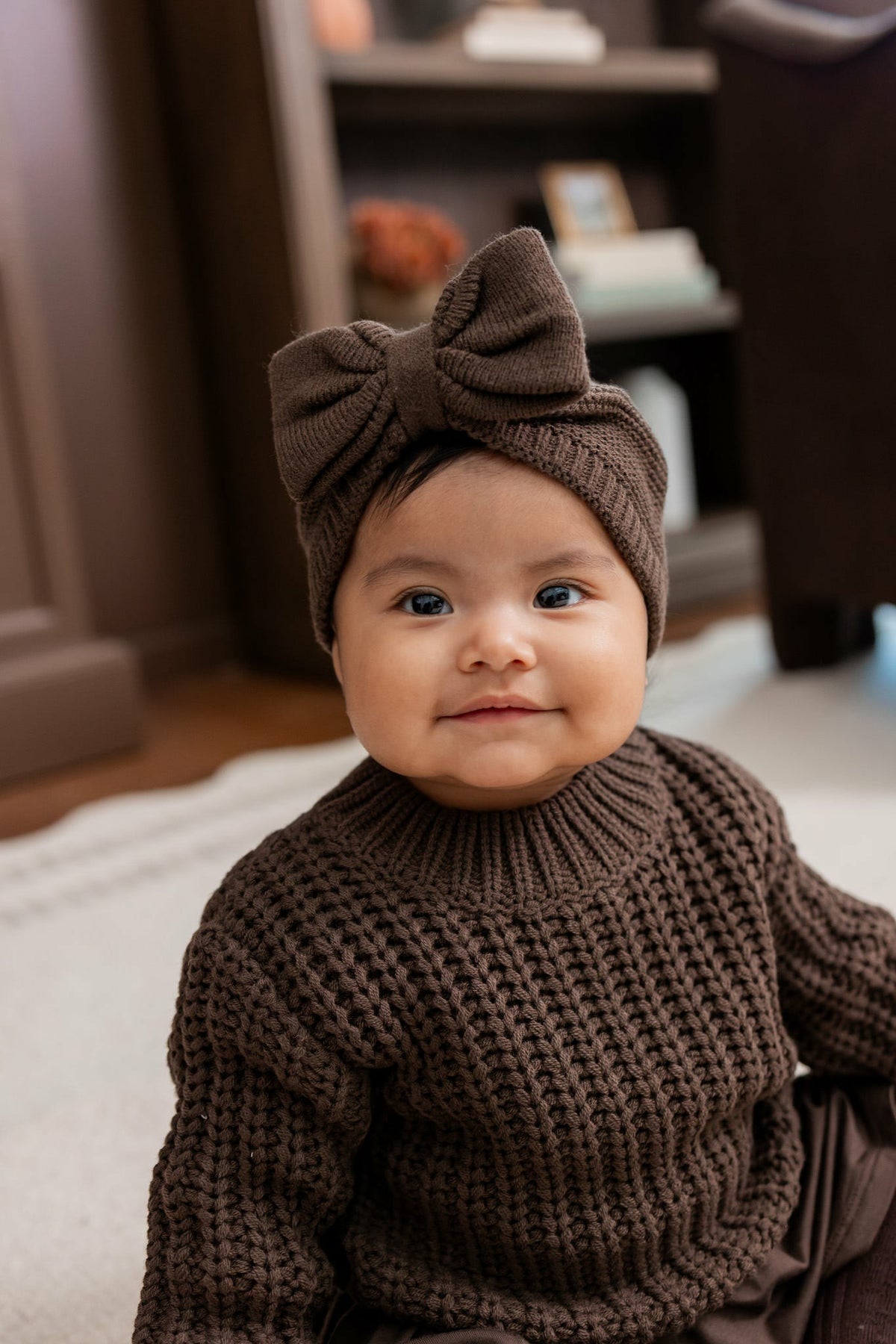 Chunky Knit Bow Headband in Espresso | Kyte Baby