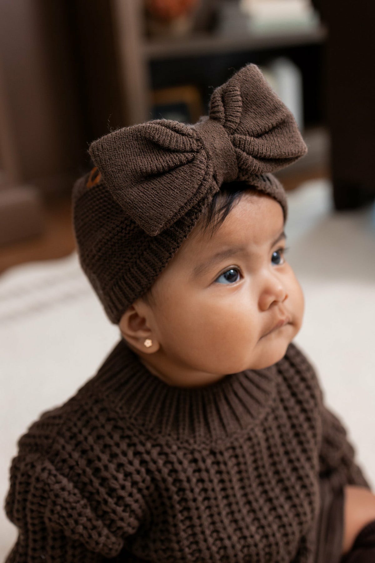 Chunky Knit Bow Headband in Espresso | Kyte Baby