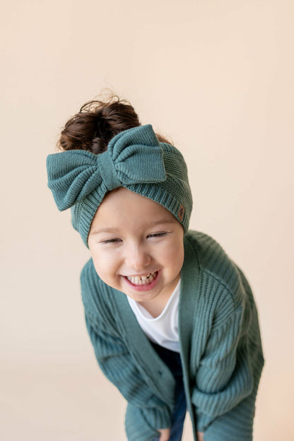 Chunky Knit Bow Headband in Pine | Kyte Baby