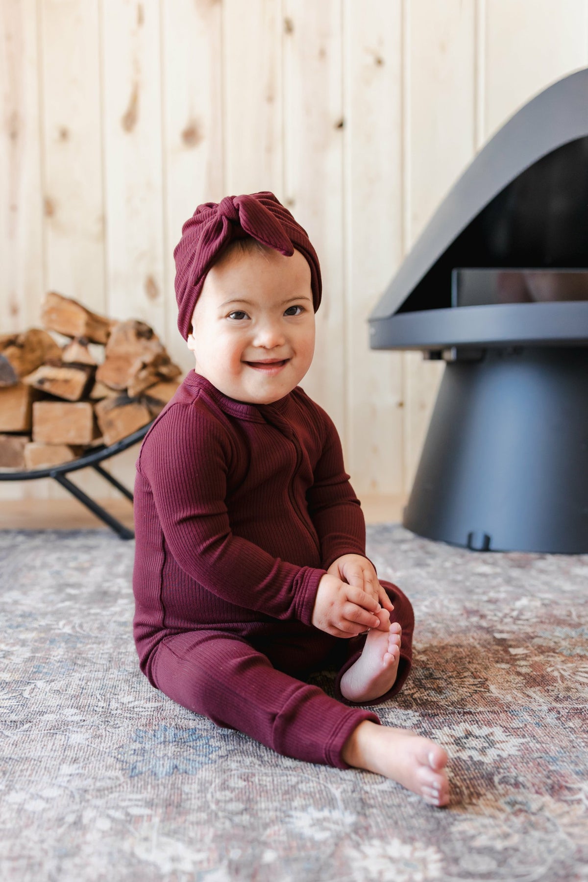 Ribbed Zipper Romper in Burgundy | Kyte Baby