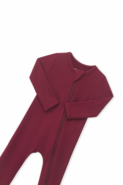 Ribbed Zipper Romper in Burgundy | Kyte Baby