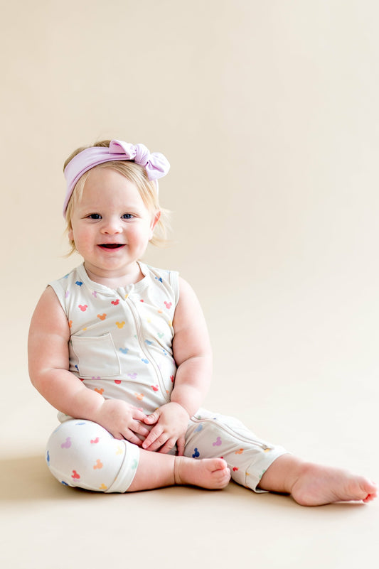 Zippered Sleeveless Romper in Pastel Mickey Mouse | Kyte Baby