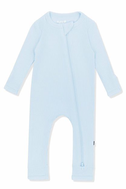 Ribbed Zipper Romper in Breeze | Kyte Baby