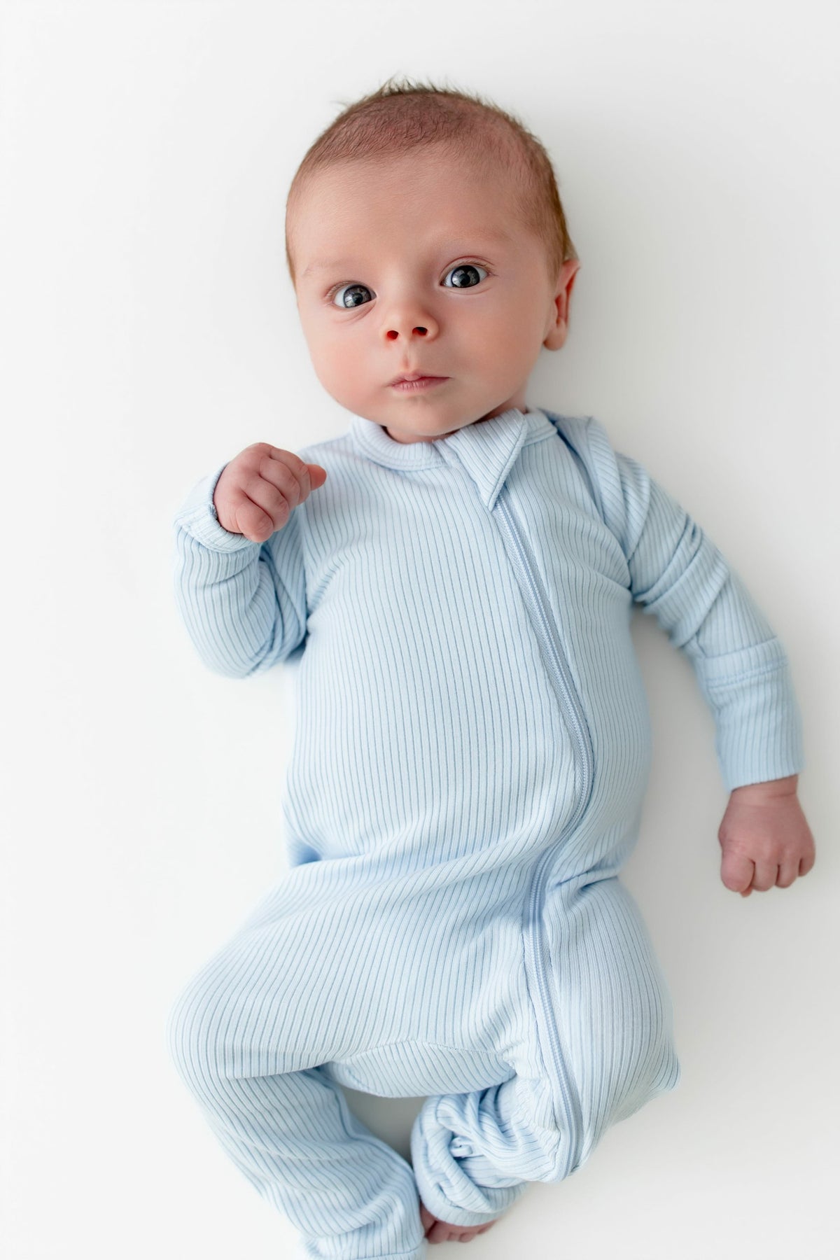 Ribbed Zipper Romper in Breeze | Kyte Baby