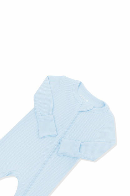 Ribbed Zipper Romper in Breeze | Kyte Baby