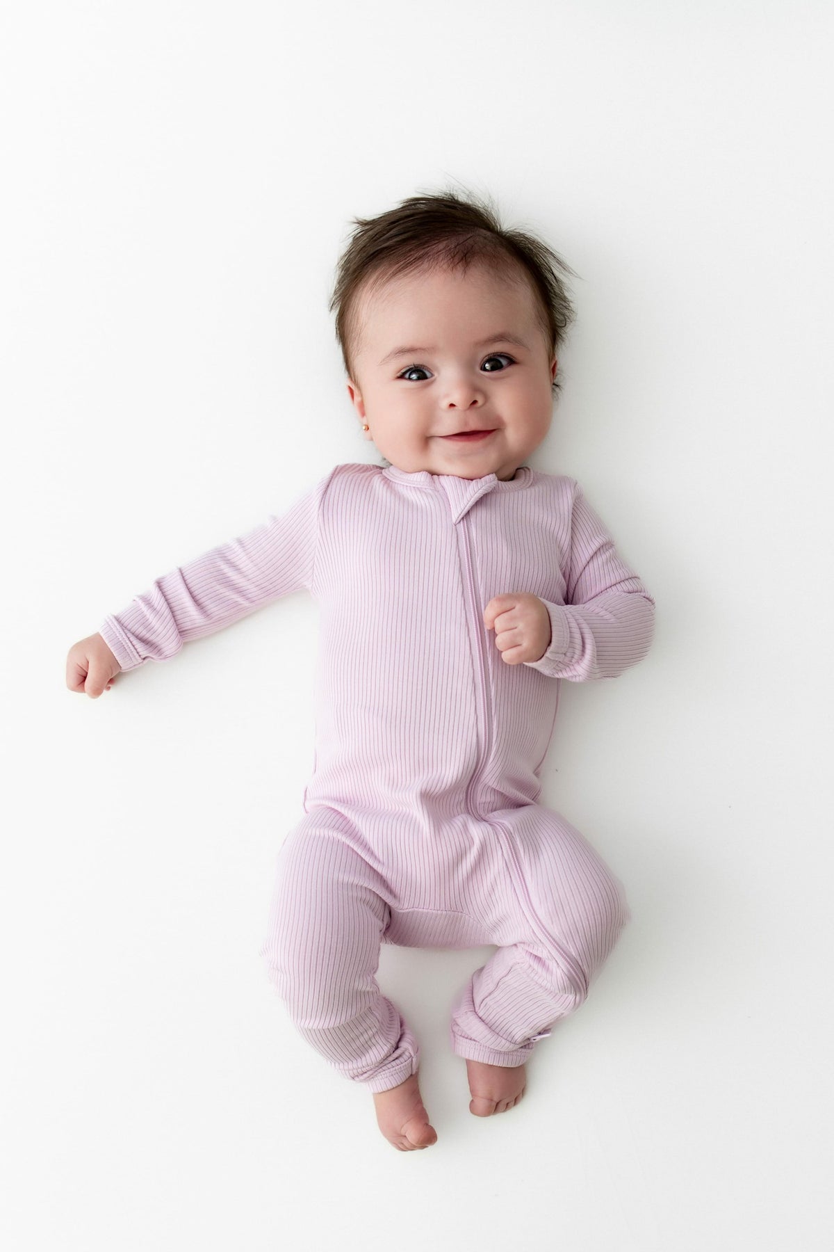 Ribbed Zipper Romper in Thistle | Kyte Baby