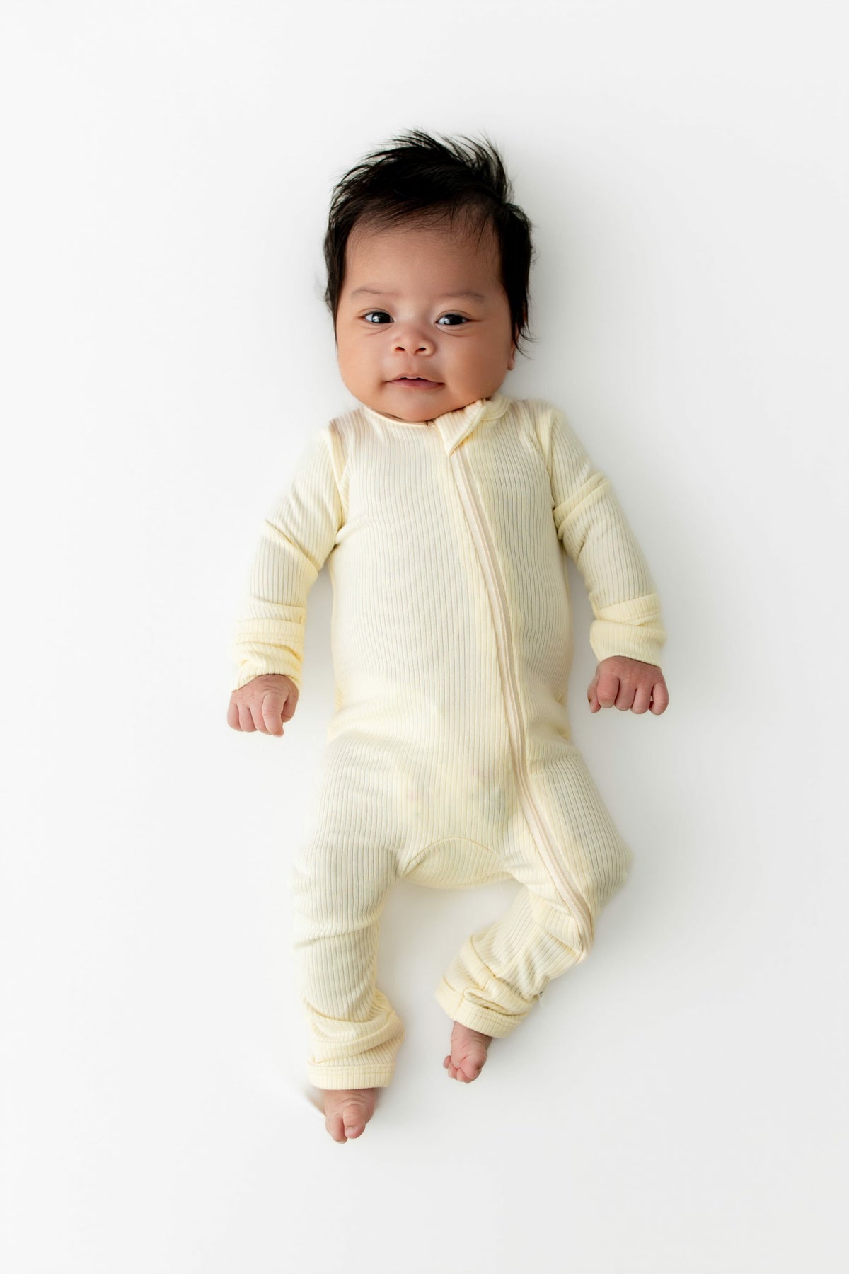 Ribbed Zipper Romper in Chamomile | Kyte Baby
