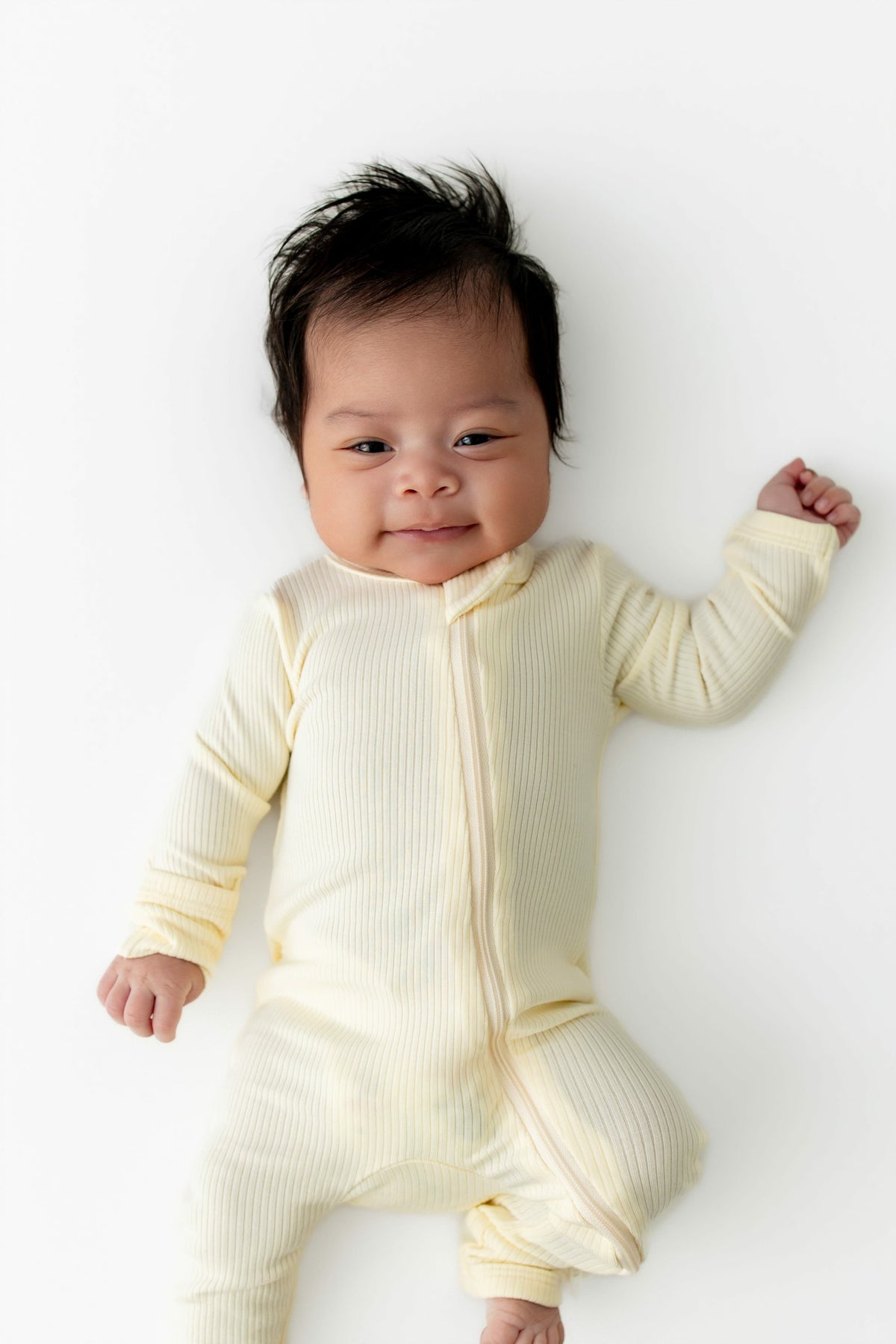 Ribbed Zipper Romper in Chamomile | Kyte Baby