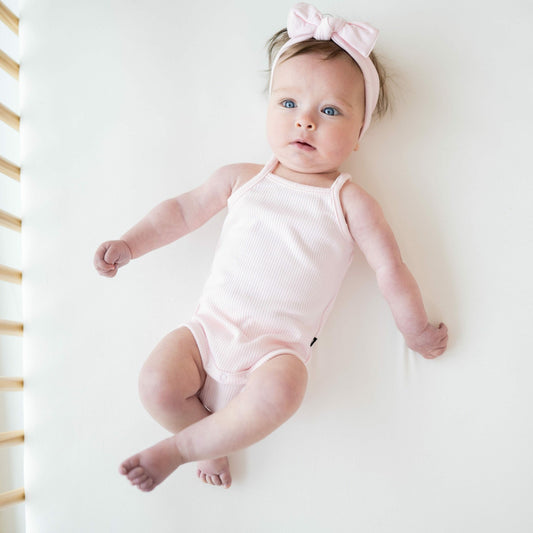 Ribbed Spaghetti Strap Bodysuit in Sakura | Kyte Baby