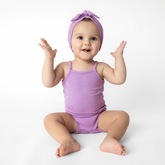 Ribbed Spaghetti Strap Bodysuit in Poi | Kyte Baby