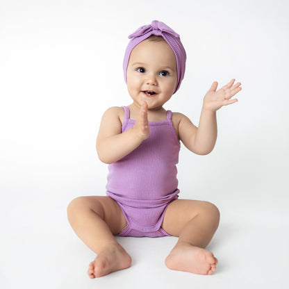 Ribbed Spaghetti Strap Bodysuit in Poi | Kyte Baby