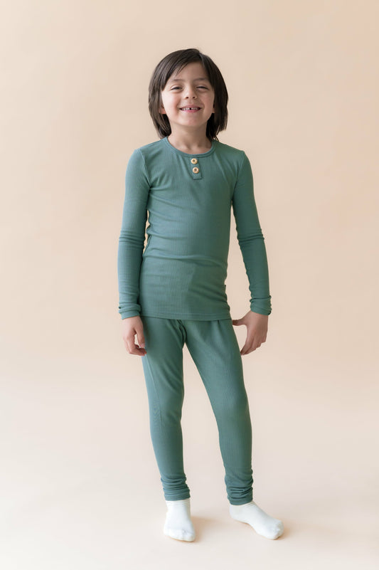 Ribbed Henley Set in Pine | Kyte Baby