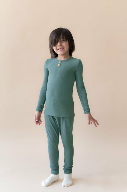 Ribbed Henley Set in Pine | Kyte Baby