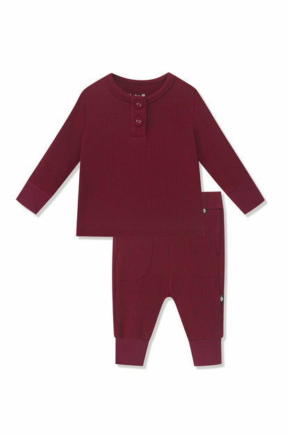 Ribbed Infant Henley Set in Burgundy | Kyte Baby