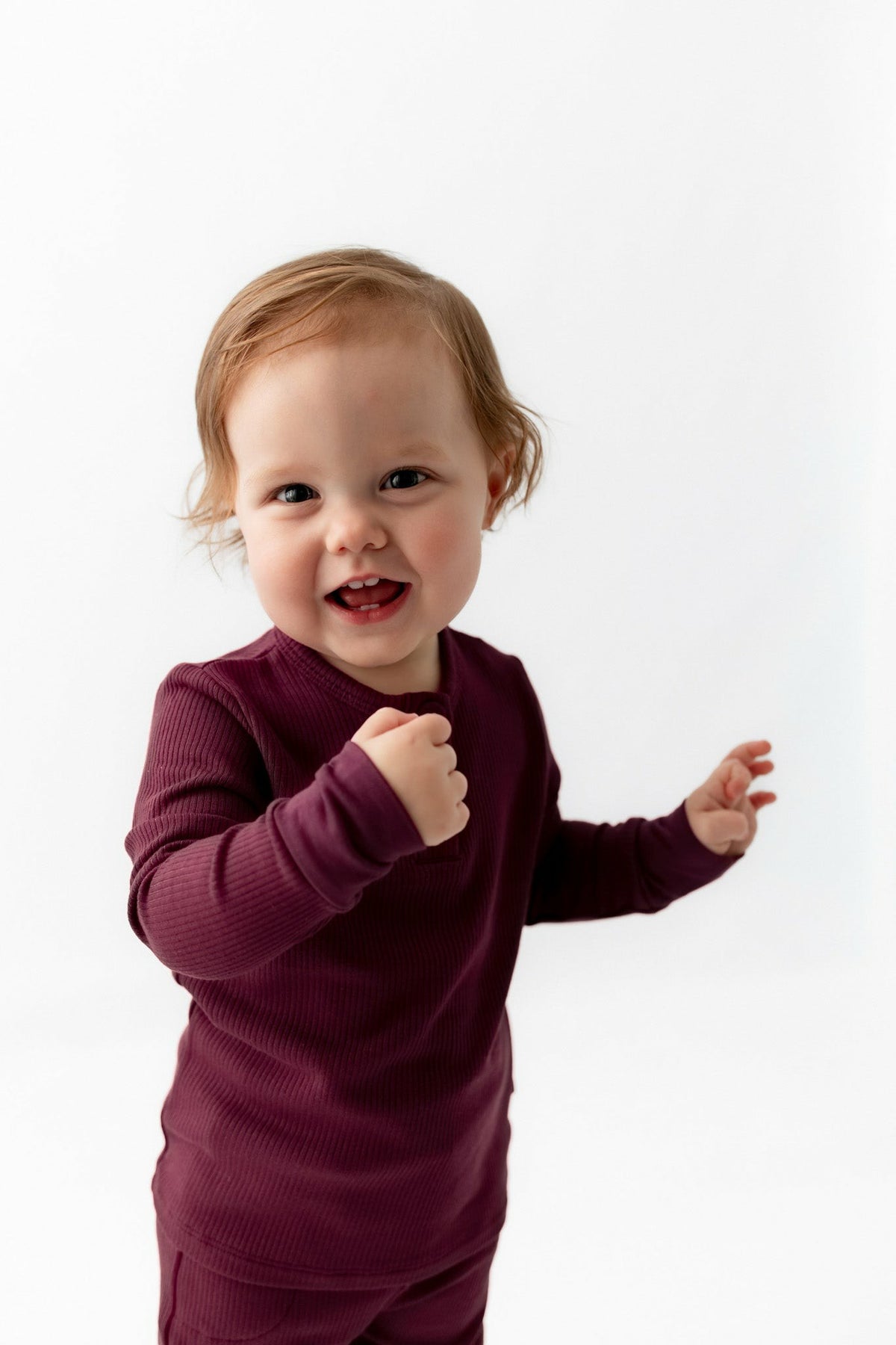 Ribbed Infant Henley Set in Burgundy | Kyte Baby