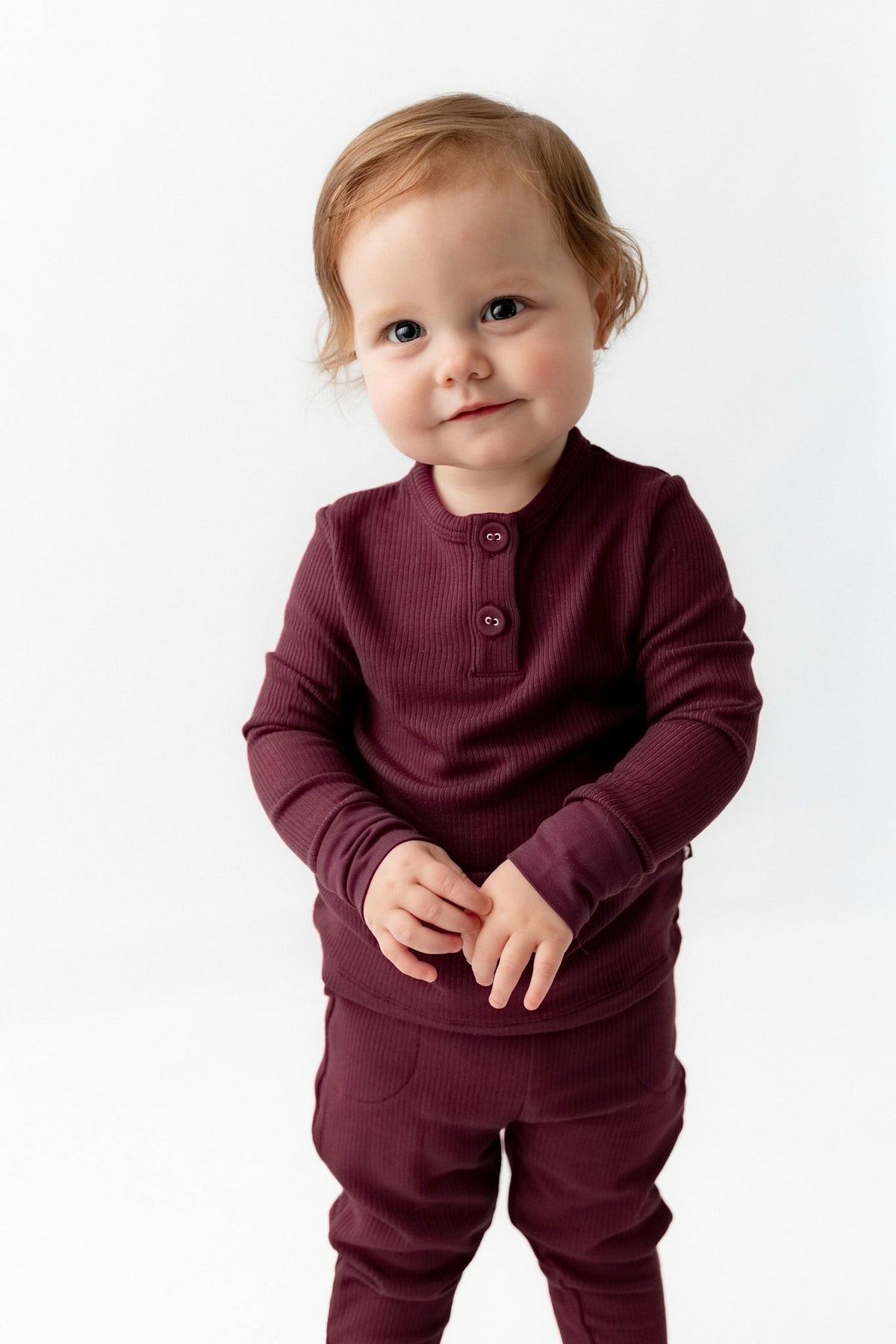 Ribbed Infant Henley Set in Burgundy | Kyte Baby