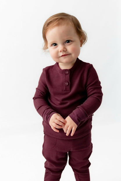 Ribbed Infant Henley Set in Burgundy | Kyte Baby