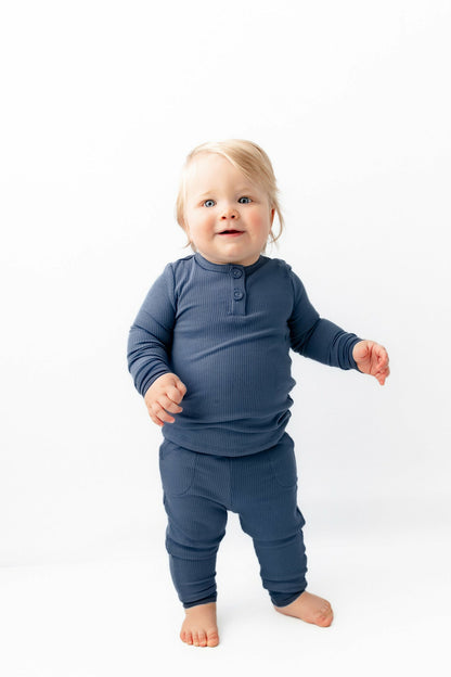 Ribbed Infant Henley Set in Oxford | Kyte Baby