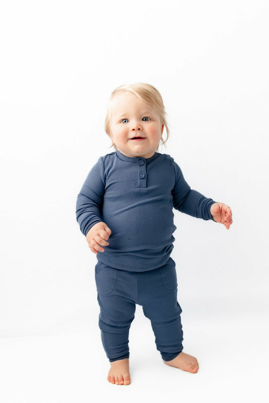 Ribbed Infant Henley Set in Oxford | Kyte Baby