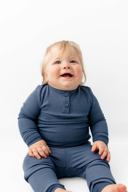 Ribbed Infant Henley Set in Oxford | Kyte Baby