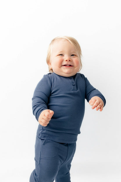 Ribbed Infant Henley Set in Oxford | Kyte Baby