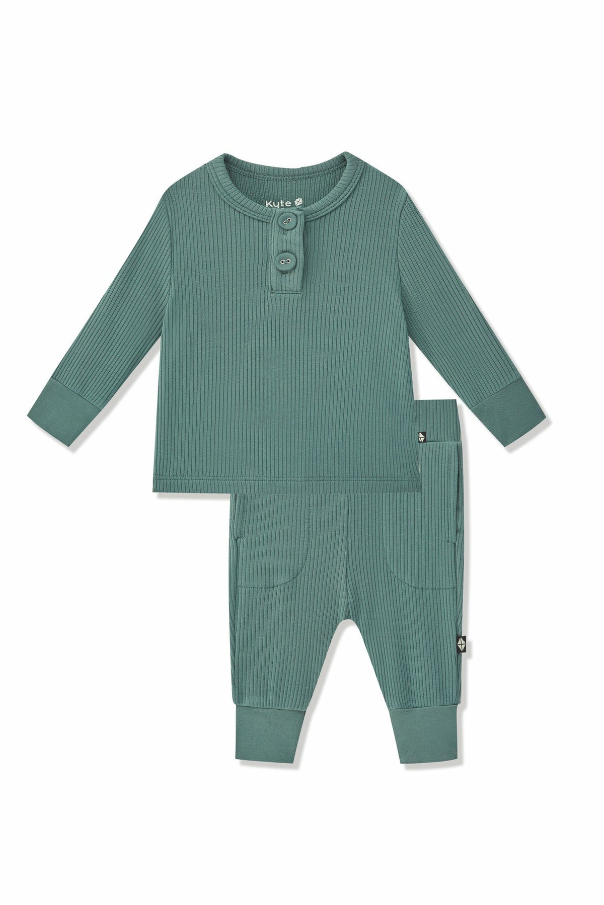 Ribbed Infant Henley Set in Pine | Kyte Baby