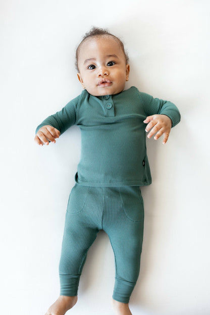 Ribbed Infant Henley Set in Pine | Kyte Baby
