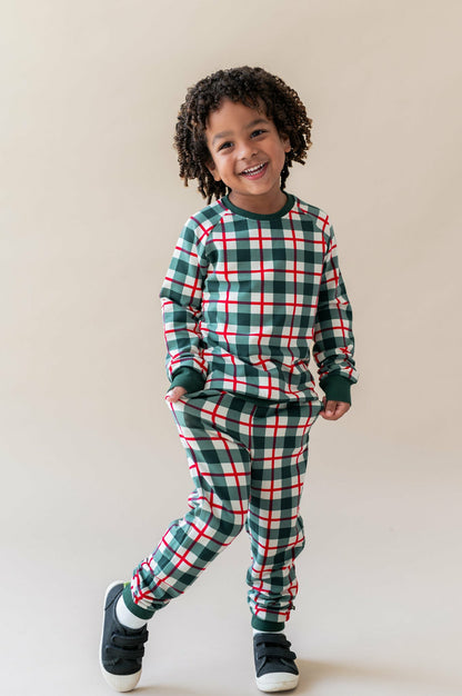 Long Sleeve Jogger Set in Holiday Plaid | Kyte Baby