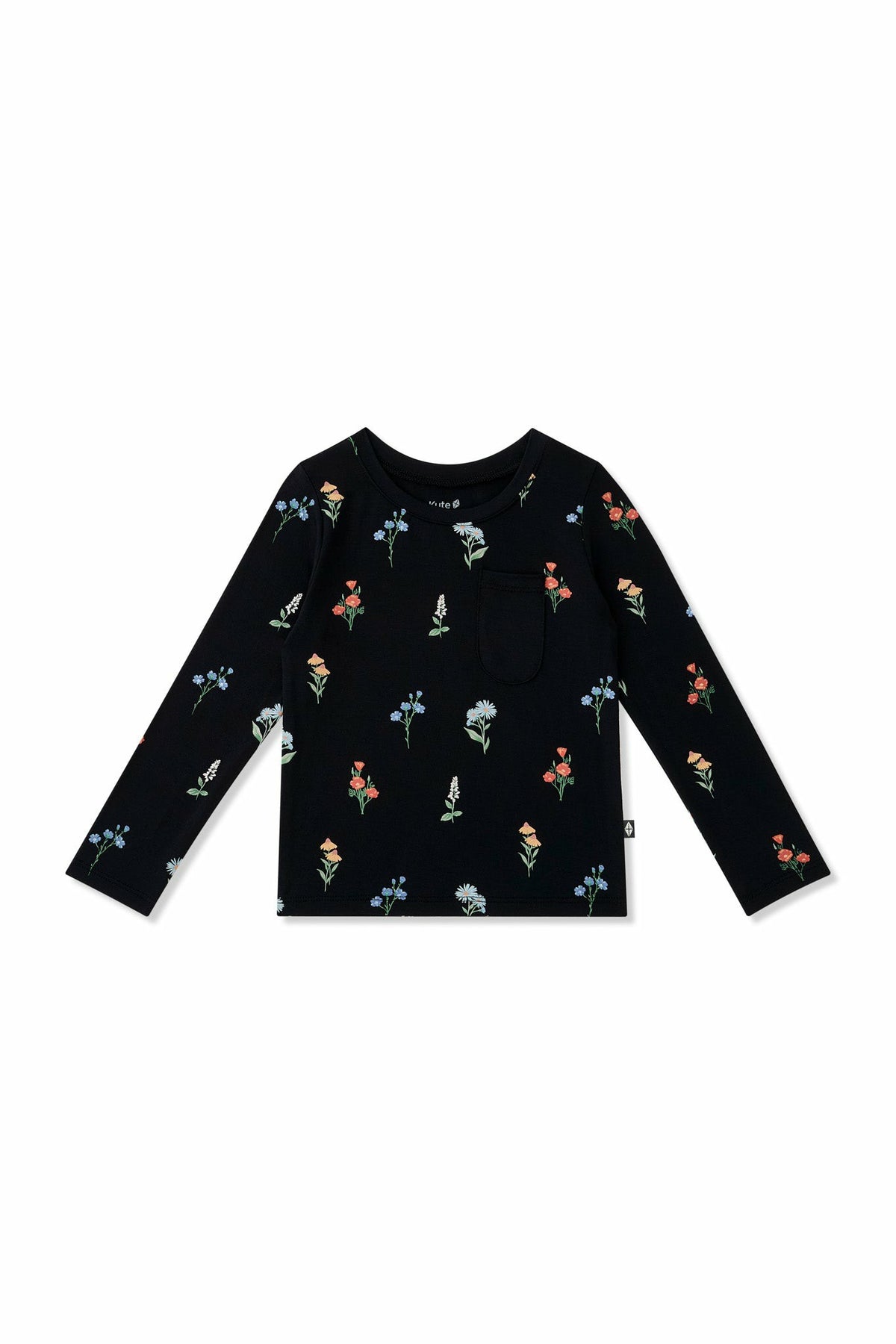 Long Sleeve Toddler Crew Neck Tee in Midnight Wildflower | Kyte Baby