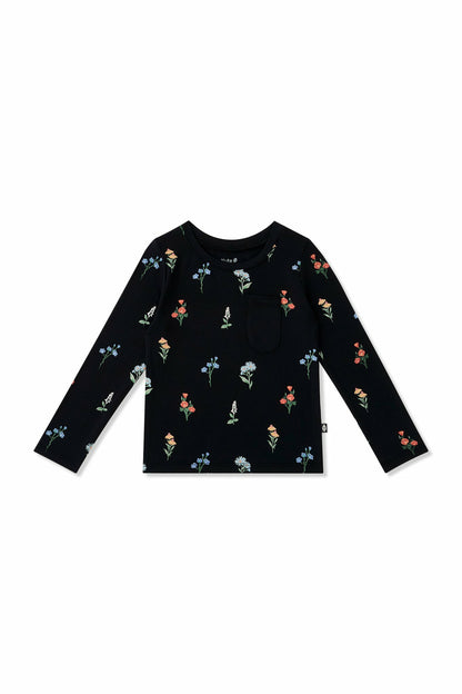 Long Sleeve Toddler Crew Neck Tee in Midnight Wildflower | Kyte Baby